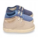 Kids Cotton washed canvas LACES UP shoes Espadrille style design.