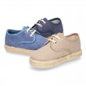 Kids Cotton washed canvas LACES UP shoes Espadrille style design.