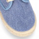 Kids Cotton washed canvas LACES UP shoes Espadrille style design.