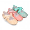 Girls soft nappa leather little Mary Jane shoes angel style in seasonal colors.