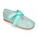 Girls soft nappa leather little Mary Jane shoes angel style in seasonal colors.