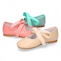 Girls soft nappa leather little Mary Jane shoes angel style in seasonal colors.