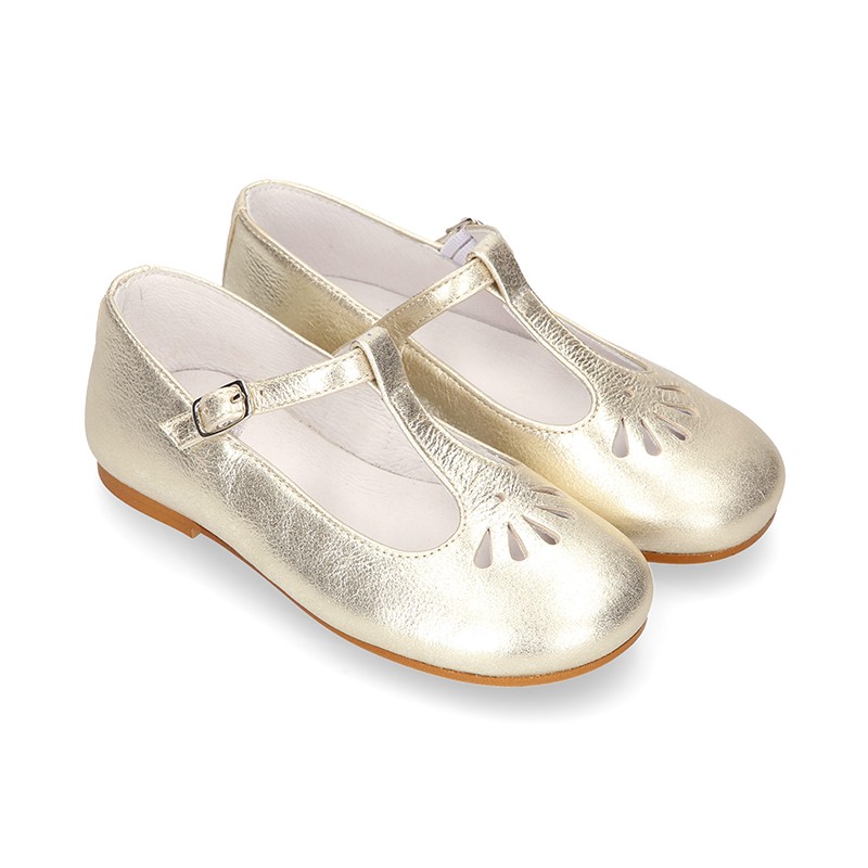 Little TStrap Mary Jane shoes in METAL leather with