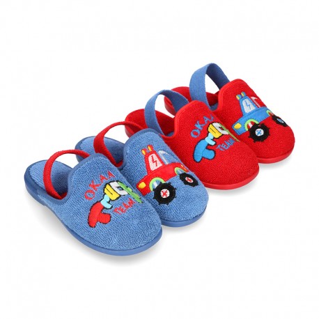 Absurdo Río arriba seno CARS print Terry cloth Home shoes with elastic strap. VL055 | OkaaSpain