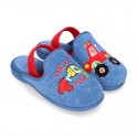 CARS print Terry cloth Home shoes with elastic strap.