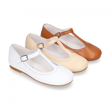 Girl T-Strap Mary Jane shoes in SOFT nappa leather in seasonal colors.