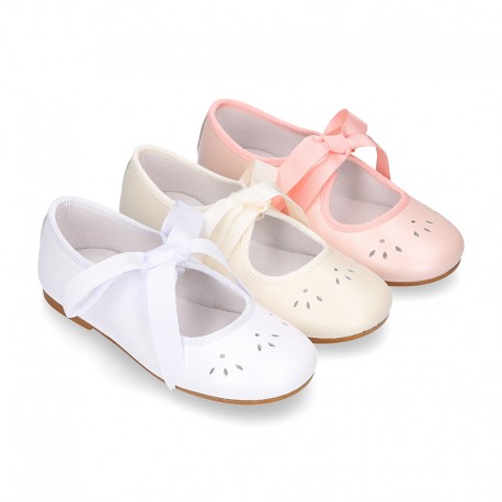 Girl PEARL nappa leather little Mary Jane shoes angel style.