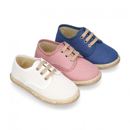 LINEN canvas kids Bamba type espadrille shoes with laces.