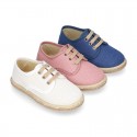 LINEN canvas kids Bamba type espadrille shoes with laces.