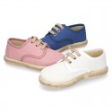 LINEN canvas kids Bamba type espadrille shoes with laces.