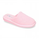 Terry cloth Home shoes with open heel design.