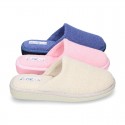 Terry cloth Home shoes with open heel design.