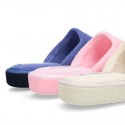 Terry cloth Home shoes with open heel design.