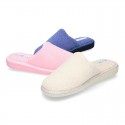 Terry cloth Home shoes with open heel design.