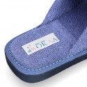 Terry cloth Home shoes with open heel design.