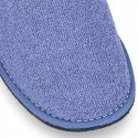 Terry cloth Home shoes with open heel design.