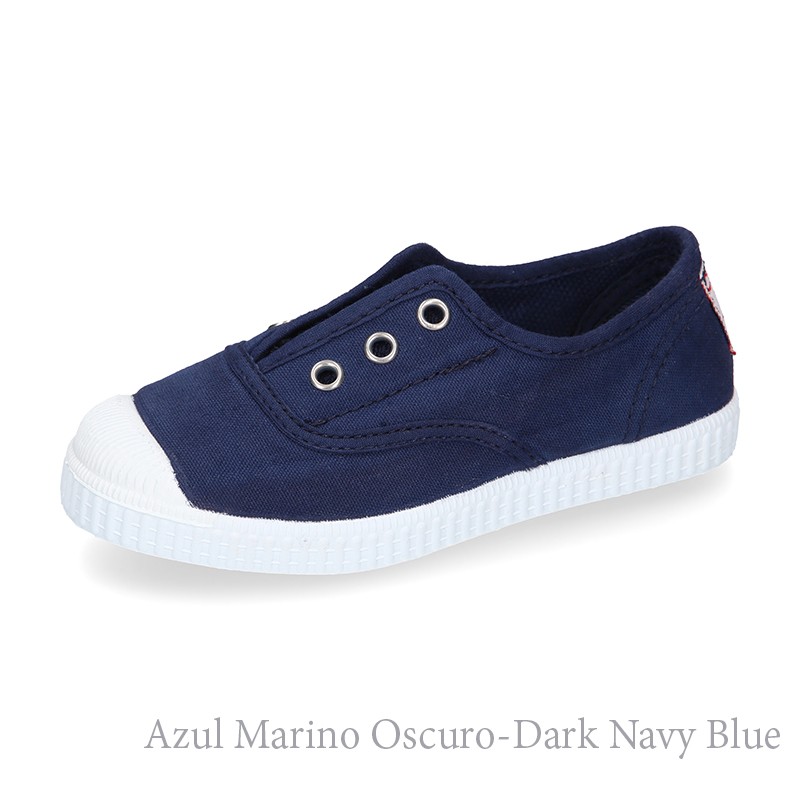 Zapatillas de lona para niños, con puntera de goma. Color azul tejano.