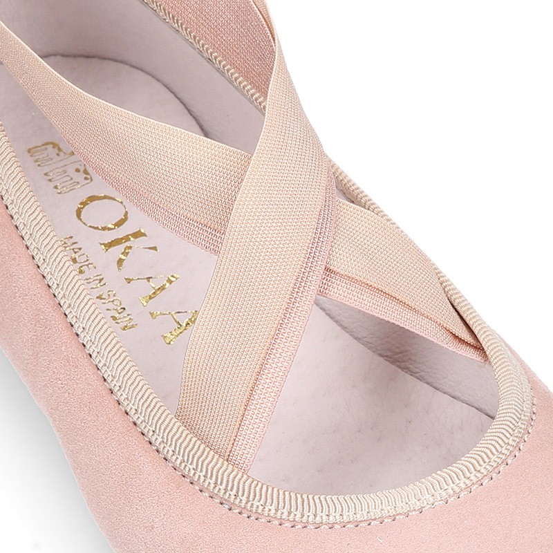 Bailarina niña tipo Ballet con cintas cruzadas elásticas en piel NAPA SUAVE  en color beige. M298