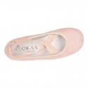 SOFT SUEDE leather Girl Ballet flat shoes dancer style with elastic bands.