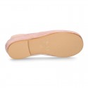 SOFT SUEDE leather Girl Ballet flat shoes dancer style with elastic bands.