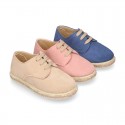 Suede leather kids Laces up style espadrille shoes.