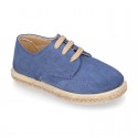 Suede leather kids Laces up style espadrille shoes.