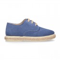 Suede leather kids Laces up style espadrille shoes.