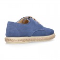 Suede leather kids Laces up style espadrille shoes.