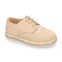 Suede leather kids Laces up style espadrille shoes.