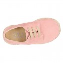 Suede leather kids Laces up style espadrille shoes.