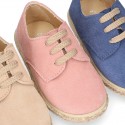 Suede leather kids Laces up style espadrille shoes.