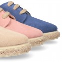 Suede leather kids Laces up style espadrille shoes.