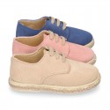 Suede leather kids Laces up style espadrille shoes.