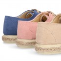 Suede leather kids Laces up style espadrille shoes.