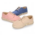 Suede leather kids Laces up style espadrille shoes.