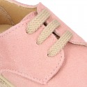 Suede leather kids Laces up style espadrille shoes.