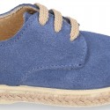 Suede leather kids Laces up style espadrille shoes.