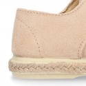 Suede leather kids Laces up style espadrille shoes.