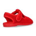 Terry cloth kids Home shoes T-STRAP style with hook and loop strap.