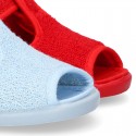 Terry cloth kids Home shoes T-STRAP style with hook and loop strap.