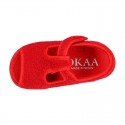 Terry cloth kids Home shoes T-STRAP style with hook and loop strap.