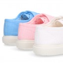 Cotton Canvas kids Sneaker laceless in pastel colors.