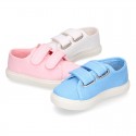 Cotton Canvas kids Sneaker laceless in pastel colors.