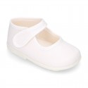 Cotton canvas little Mary Jane shoes with hook and loop closure for babies.