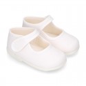 Cotton canvas little Mary Jane shoes with hook and loop closure for babies.