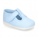 Cotton canvas little T-Strap shoes with hook and loop closure for babies.