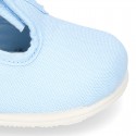 Cotton canvas little T-Strap shoes with hook and loop closure for babies.