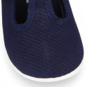 Cotton canvas little T-Strap shoes with hook and loop closure for babies.