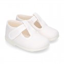 Cotton canvas little T-Strap shoes with hook and loop closure for babies.