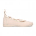 Spring summer canvas Ballet flats dancer style with crossed ribbons.